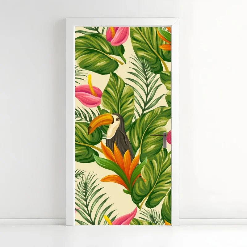 Door sticker tropical toucan botanical pattern