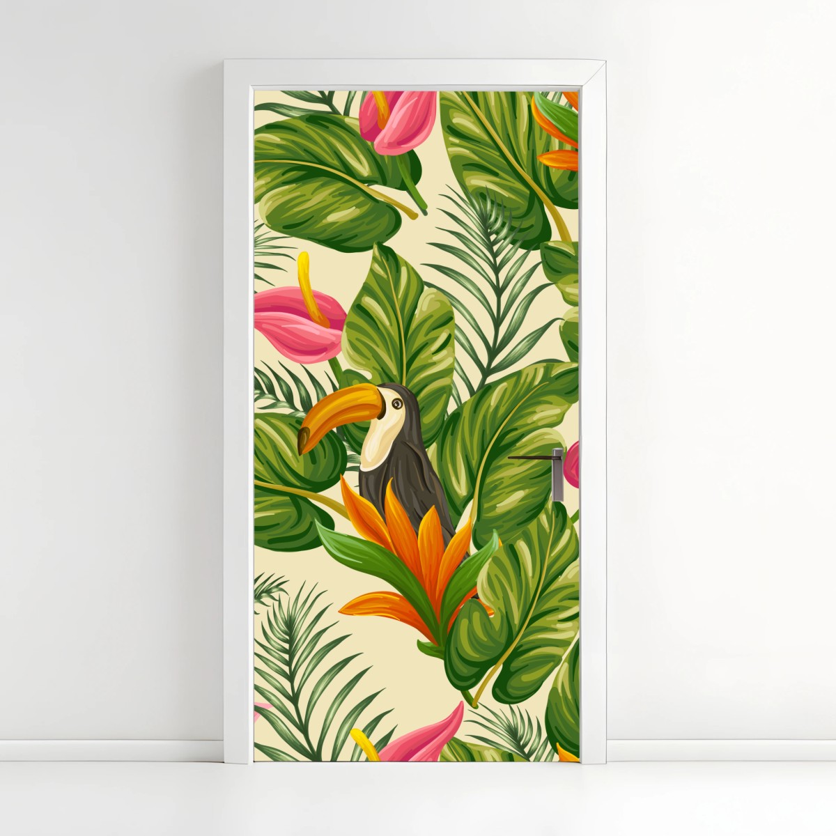 Door sticker tropical toucan botanical pattern • Wallissimo® Door sticker tropical toucan botanical pattern • Wallissimo®