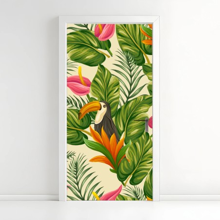 Door sticker tropical toucan botanical pattern • Wallissimo®