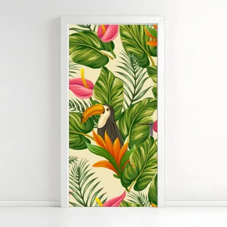 Door sticker tropical toucan botanical pattern • Wallissimo®