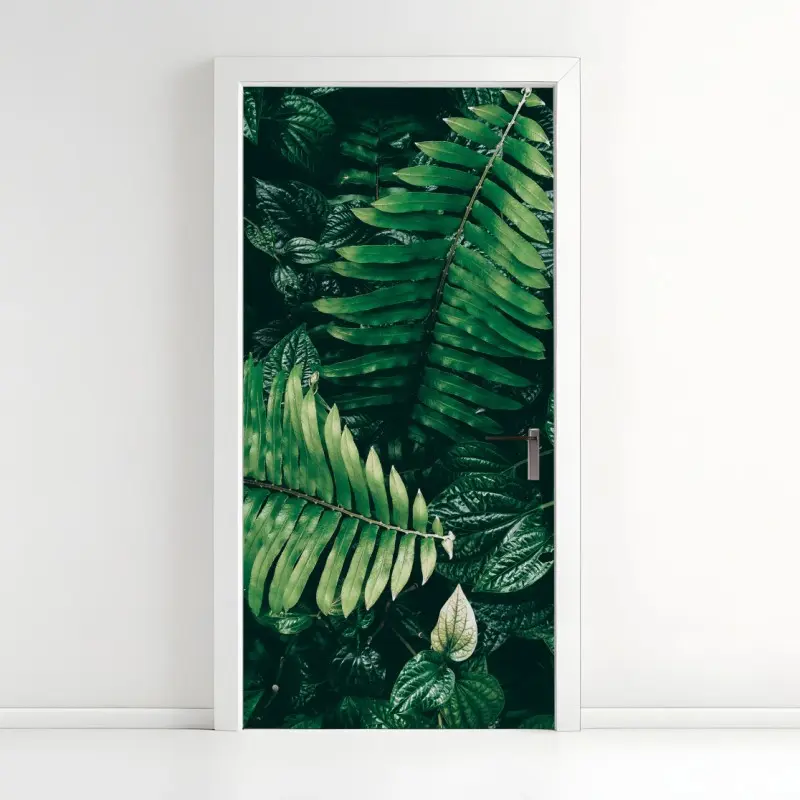 Door sticker lush tropical green leaves