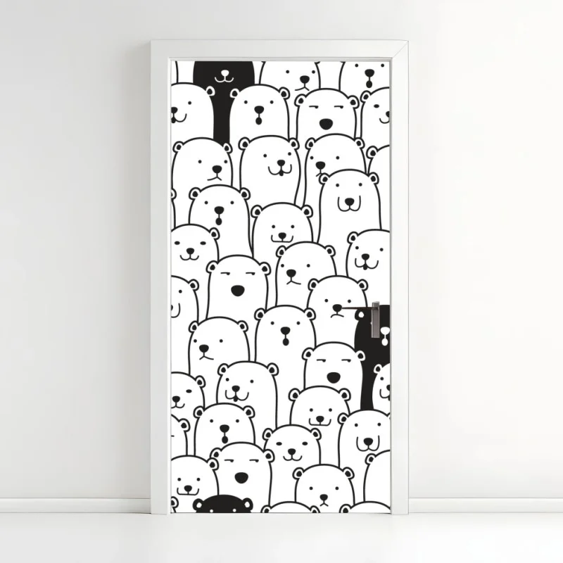 Door sticker adorable bear crowd pattern