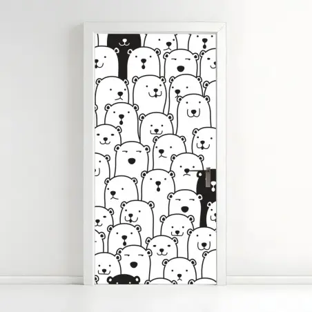 Door sticker adorable bear crowd pattern • Wallissimo®