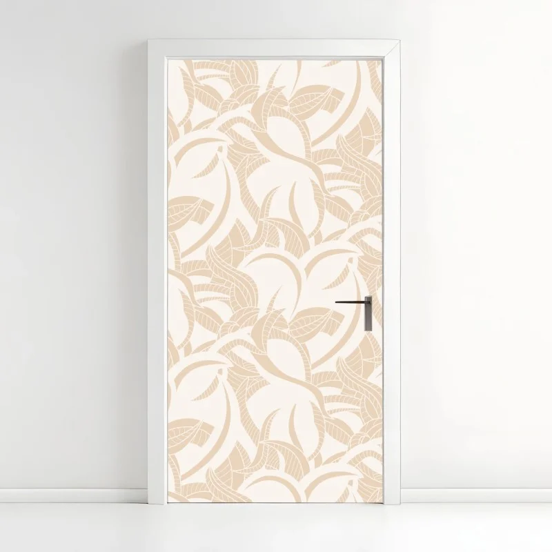 Door sticker beige botanical leaf pattern