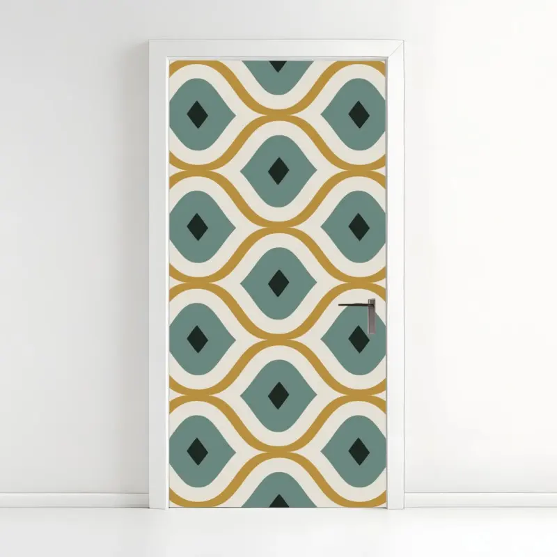 Door sticker teal and gold geometric ornament pattern