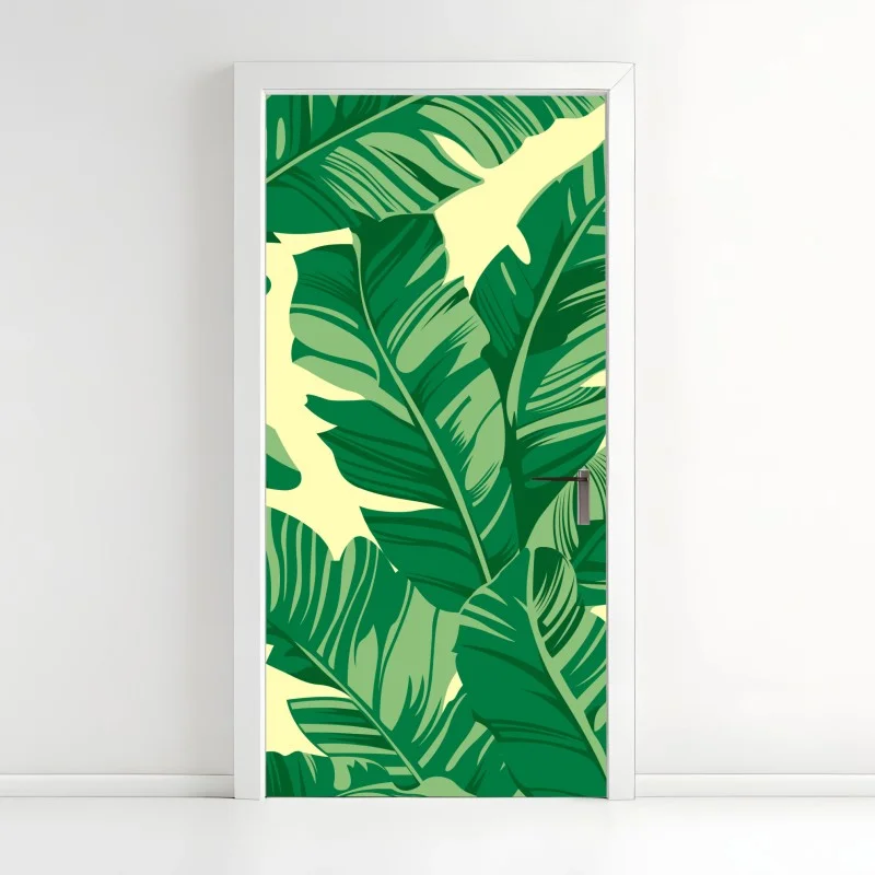 Door sticker tropical banana leaves pattern
