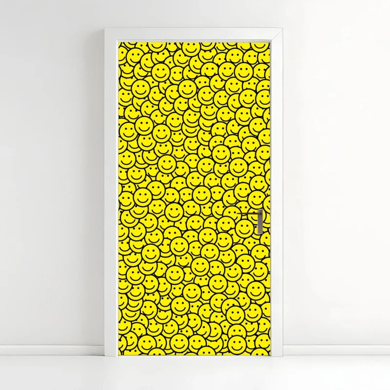 Door sticker cheerful smiley faces pattern