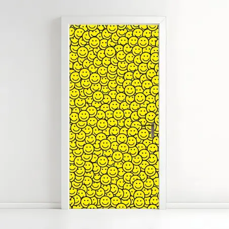 Door sticker cheerful smiley faces pattern • Wallissimo®