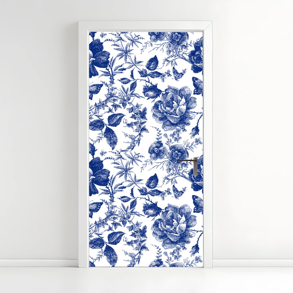 Door sticker blue floral toile pattern • Wallissimo® Door sticker blue floral toile pattern • Wallissimo®