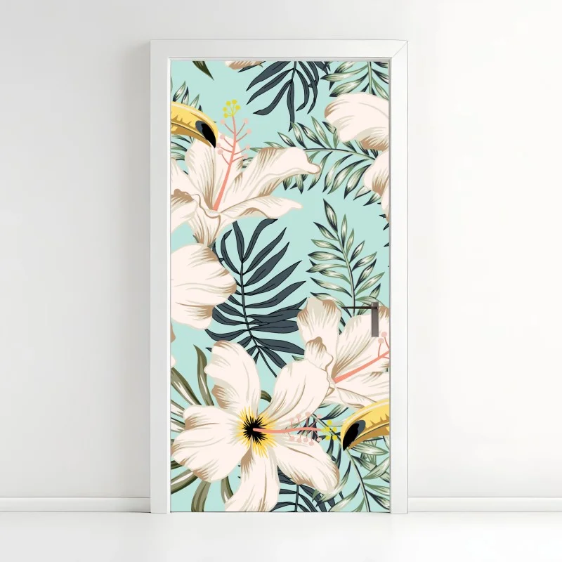 Door sticker tropical toucan floral pattern