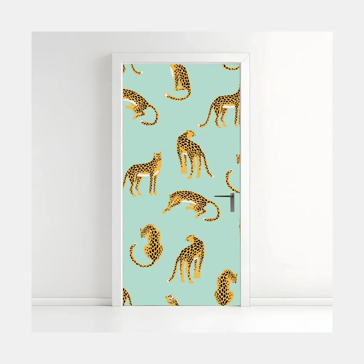 Door sticker playful cheetah pattern on turquoise background ⁕ Wallissimo® Door sticker playful cheetah pattern on turquoise background ⁕ Wallissimo®