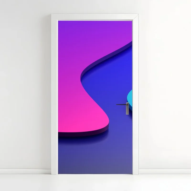Door sticker vibrant purple and blue abstract 3d shapes