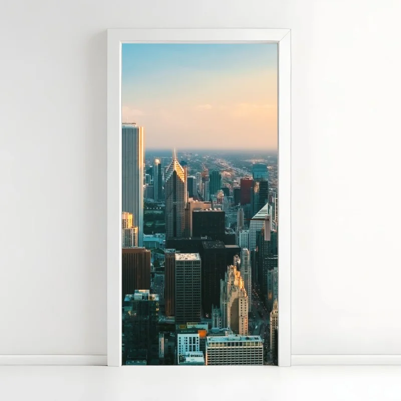 Door sticker Chicago skyline at sunset