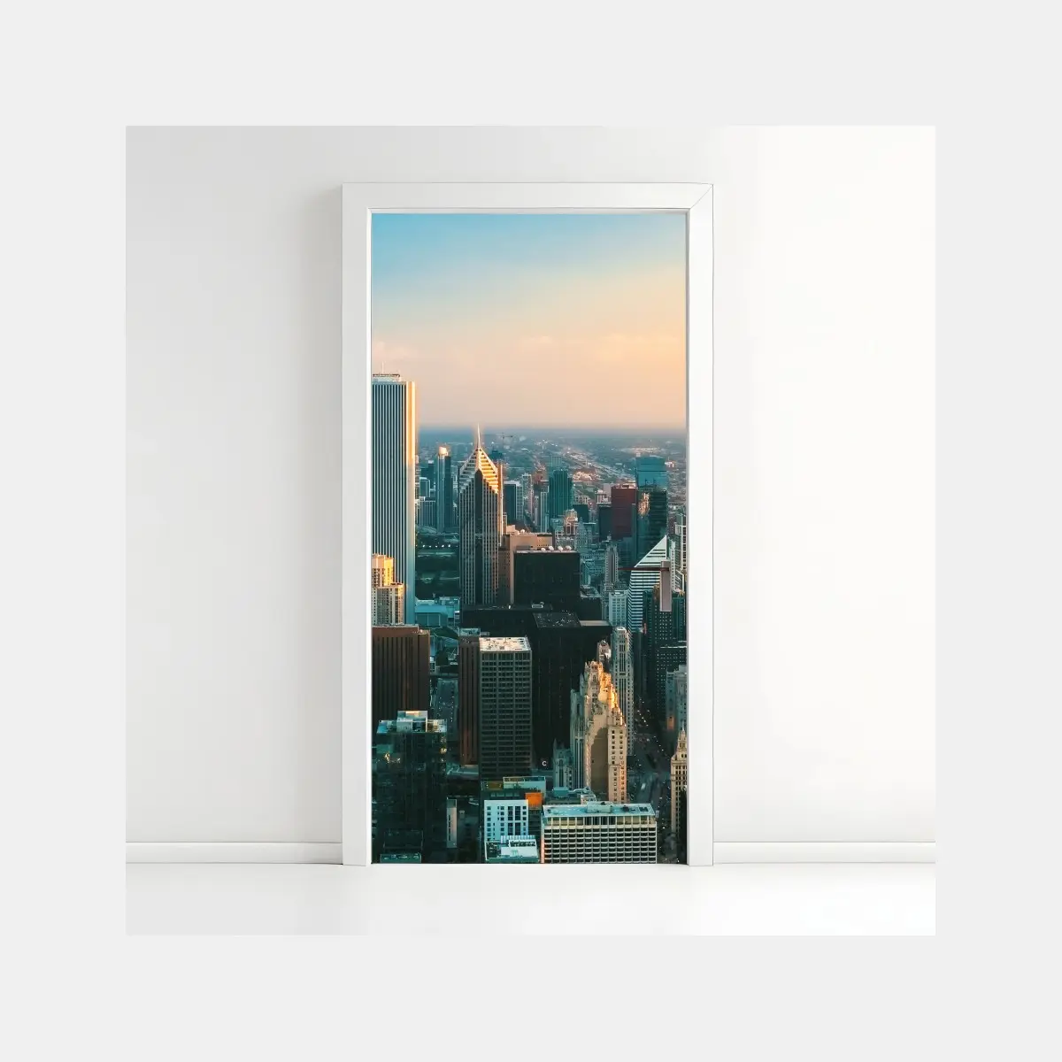 Door sticker Chicago skyline at sunset • Wallissimo® Door sticker Chicago skyline at sunset • Wallissimo®