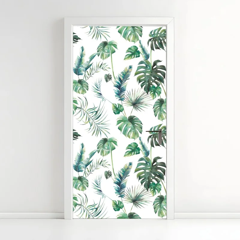 Door sticker watercolor tropical leaves pattern