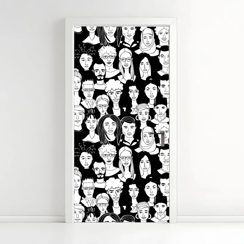 Door sticker diverse faces pattern