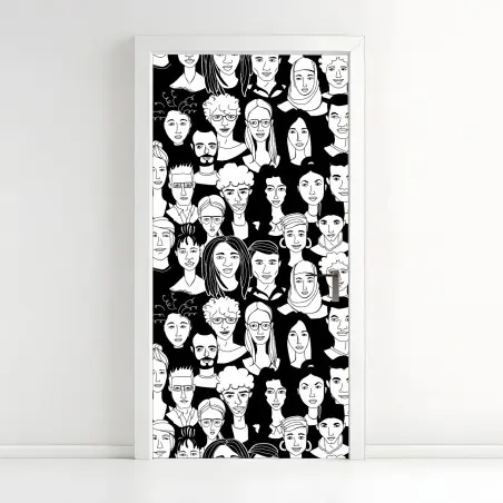Door sticker diverse faces pattern • Wallissimo®