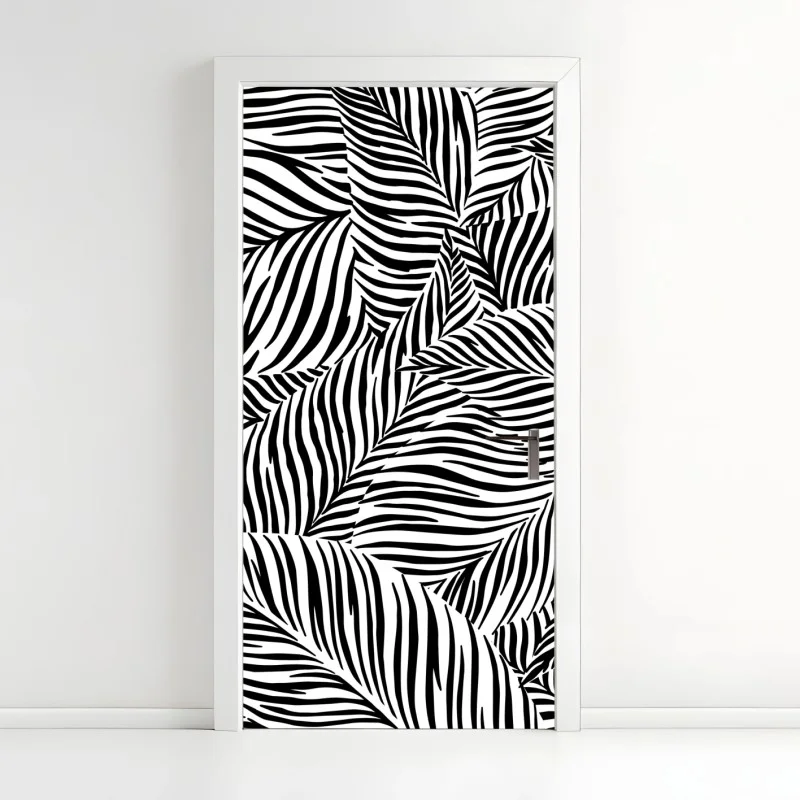 Door sticker monochrome tropical leaf pattern