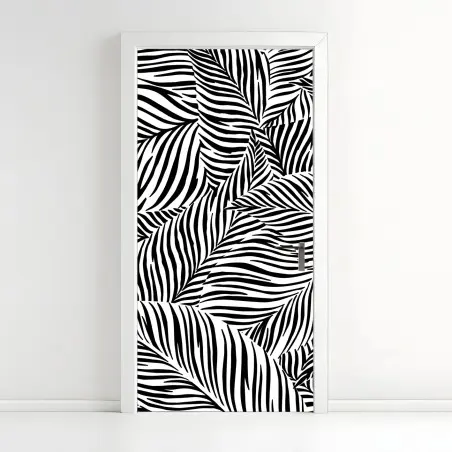 Door sticker monochrome tropical leaf pattern • Wallissimo®