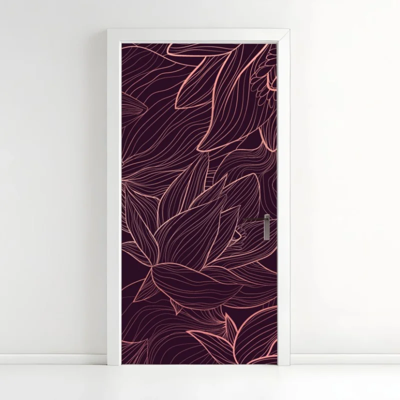 Door sticker elegant pink line floral pattern