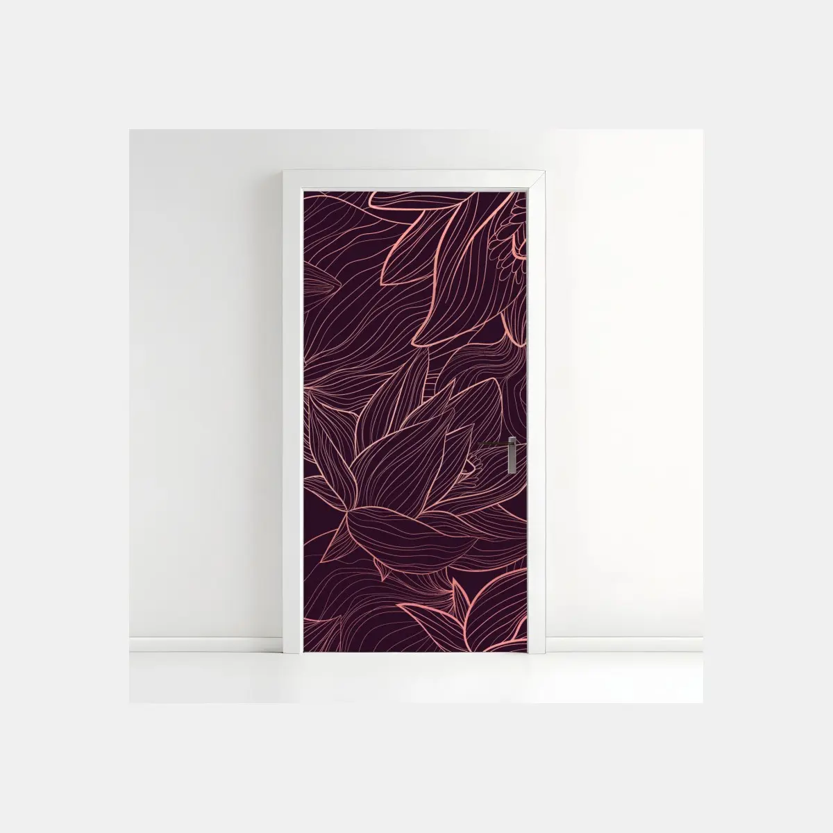 Door sticker elegant pink line floral pattern • Wallissimo®