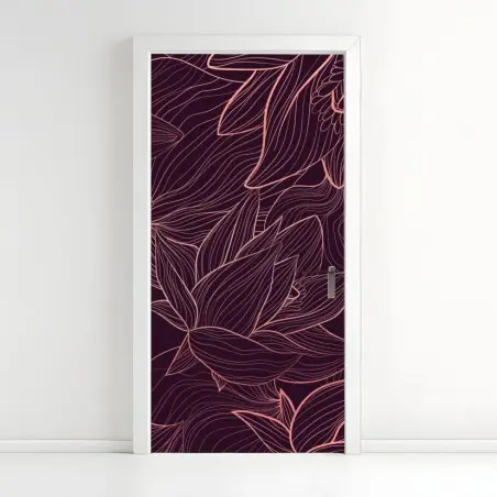 Door sticker elegant pink line floral pattern • Wallissimo®