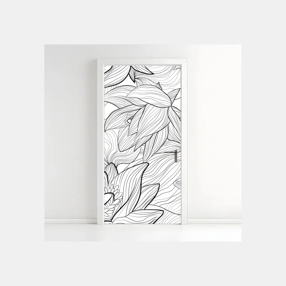Door sticker delicate lotus line art floral pattern • Wallissimo® Door sticker delicate lotus line art floral pattern • Wallissimo®