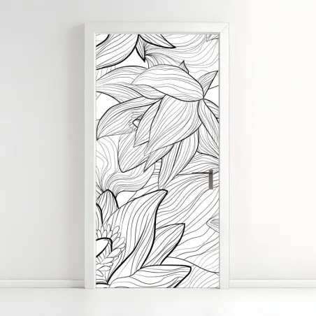 Door sticker delicate lotus line art floral pattern • Wallissimo®