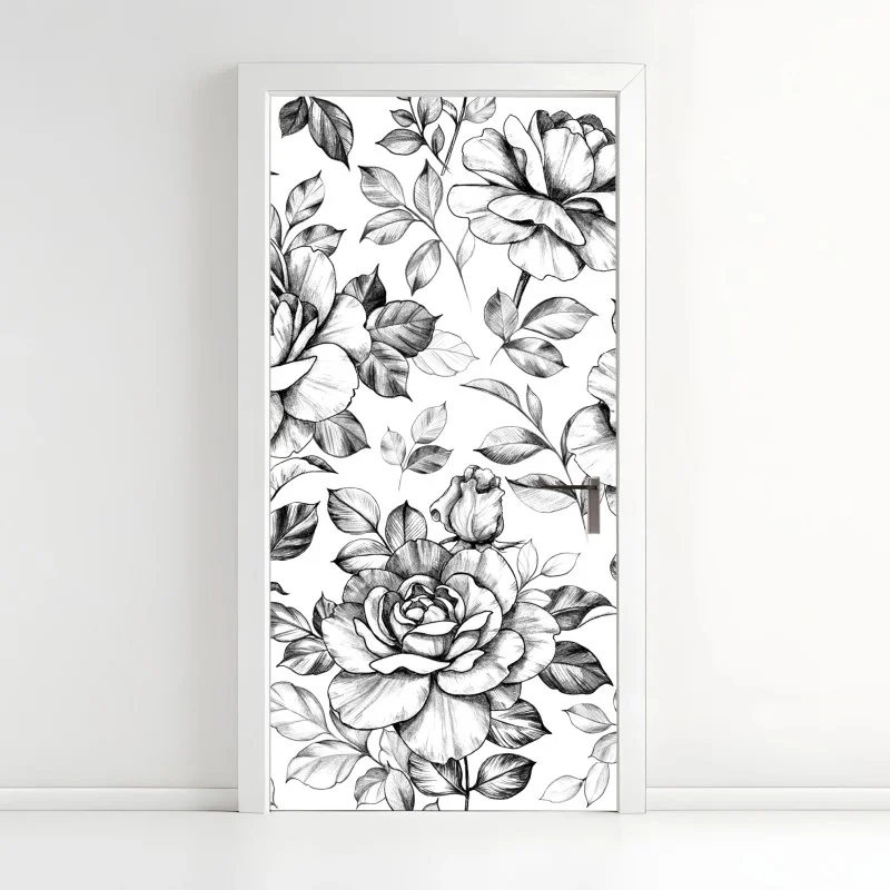 Door sticker hand-drawn rose floral pattern