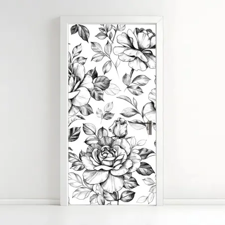 Door sticker hand-drawn rose floral pattern • Wallissimo®