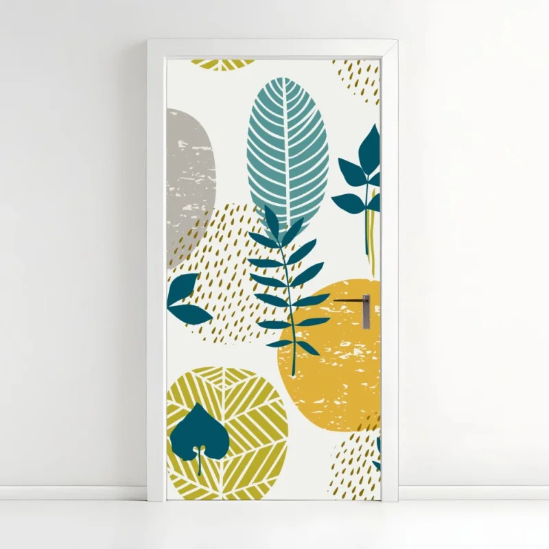 Door sticker teal and mustard botanical pattern