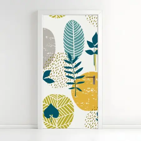 Door sticker teal and mustard botanical pattern • Wallissimo®