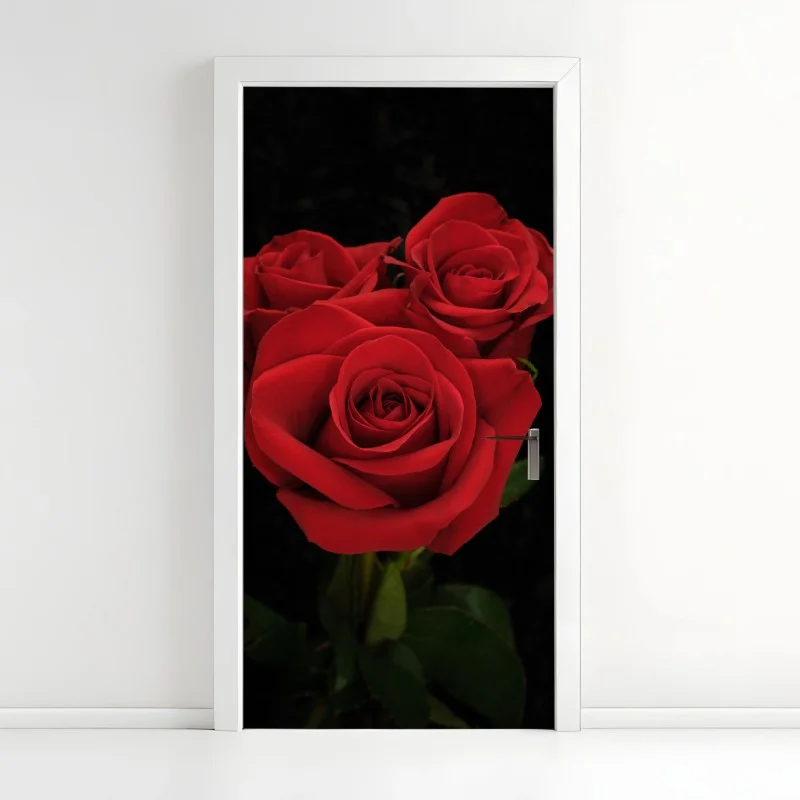 Door sticker red roses on black background