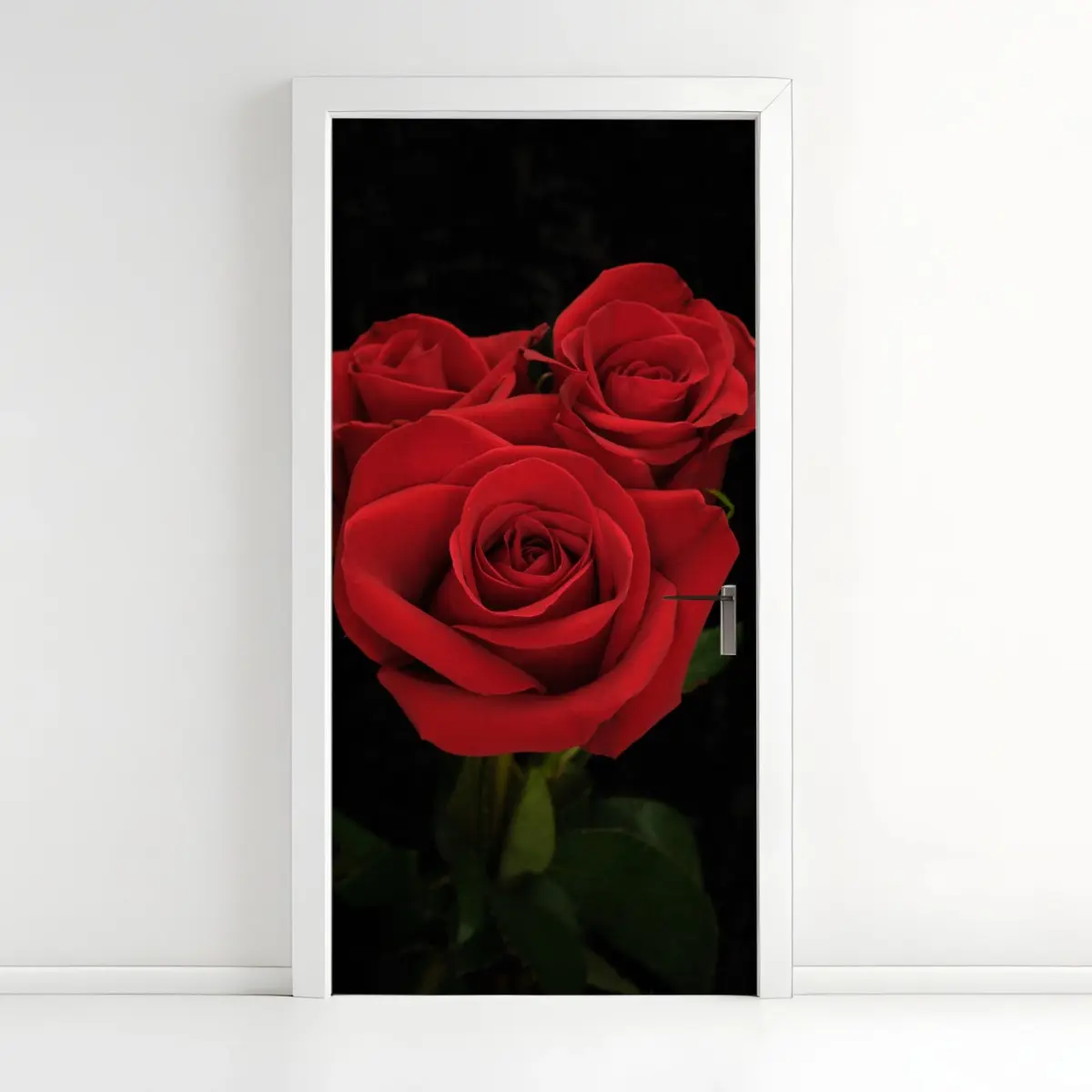 Door sticker red roses on black background • Wallissimo® Door sticker red roses on black background • Wallissimo®