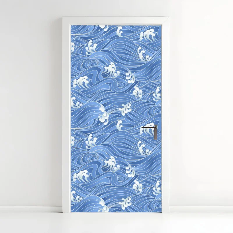Door sticker stylized Japanese wave pattern