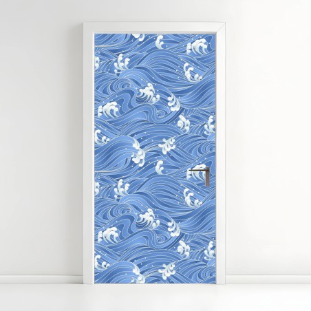 Door sticker stylized Japanese wave pattern • Wallissimo®