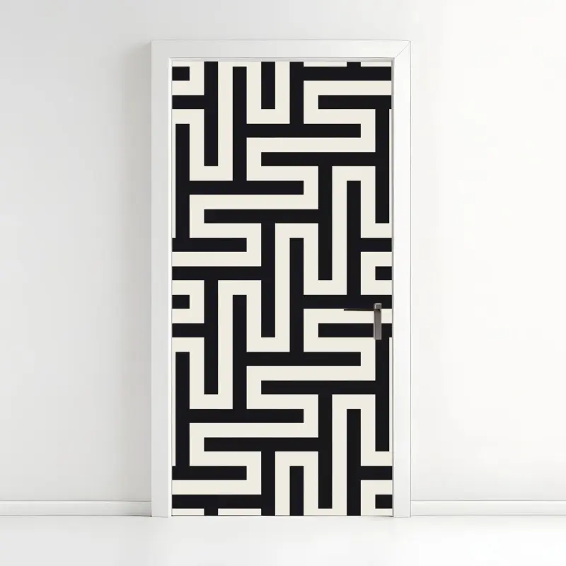 Door sticker black and white geometric optical pattern • Wallissimo®