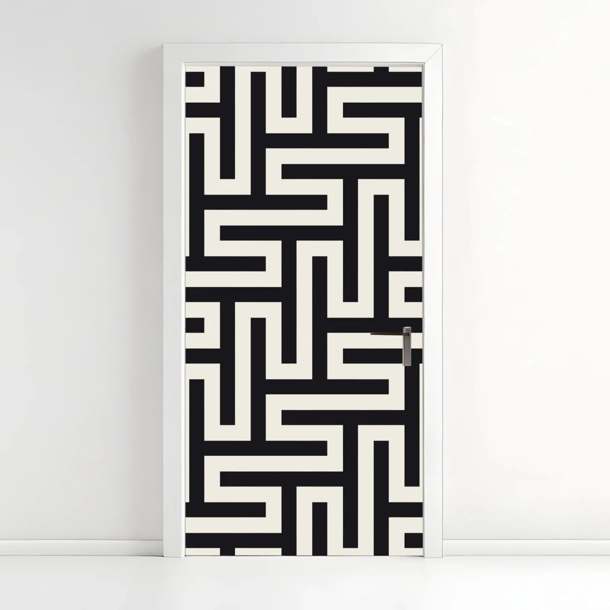 Door sticker geometric maze pattern in beige and black • Wallissimo® Door sticker geometric maze pattern in beige and black • Wallissimo®