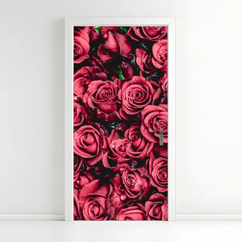 Door sticker lush red roses floral wall art