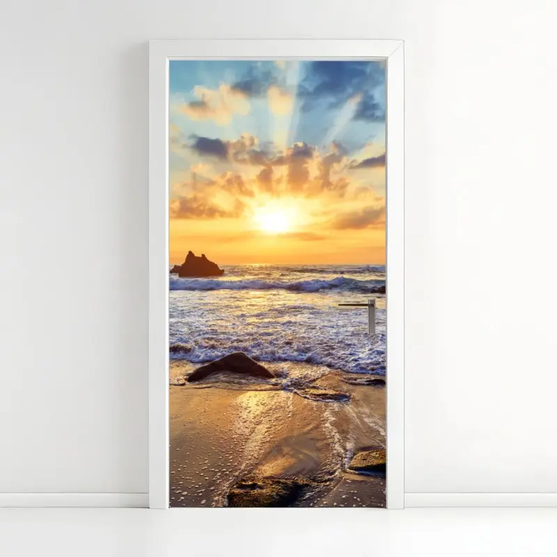 Door sticker sunset over rocky coast