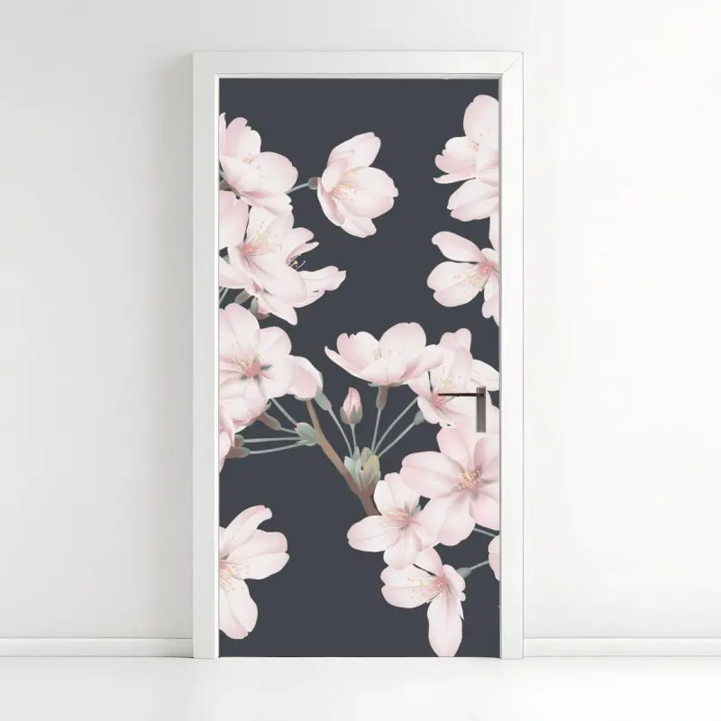 Door sticker delicate cherry blossom floral print