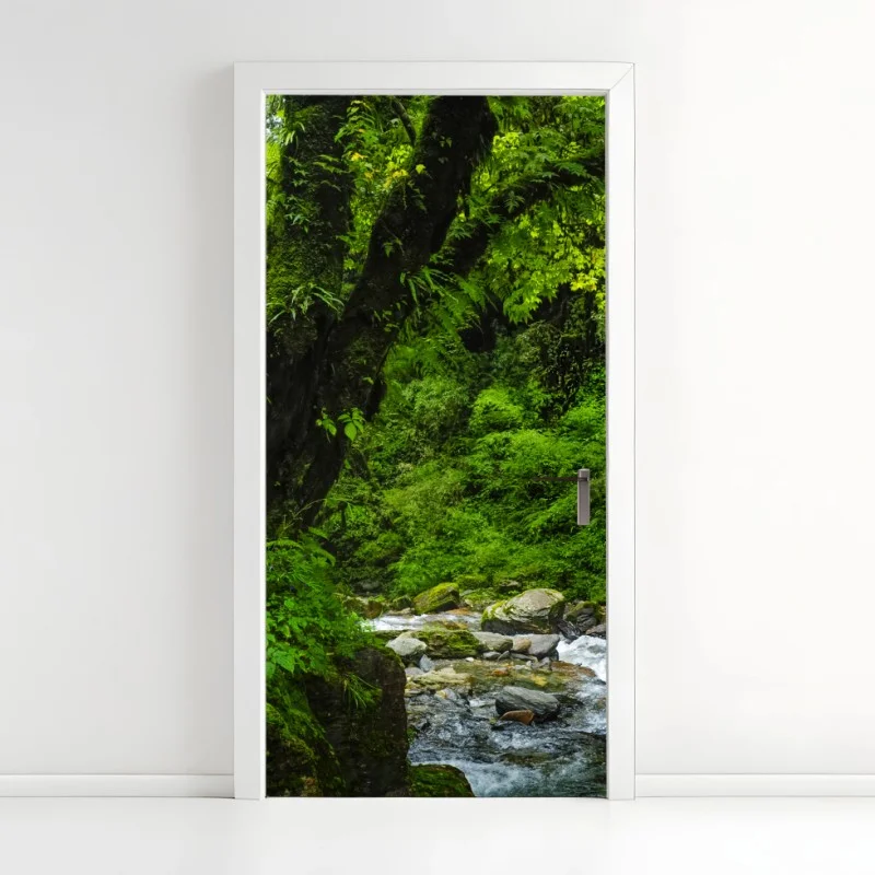 Door sticker lush green waterfall forest landscape ⁕ Wallissimo® Door sticker lush green waterfall forest landscape ⁕ Wallissimo®