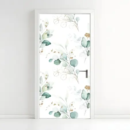 Door sticker green eucalyptus watercolor botanical pattern • Wallissimo®
