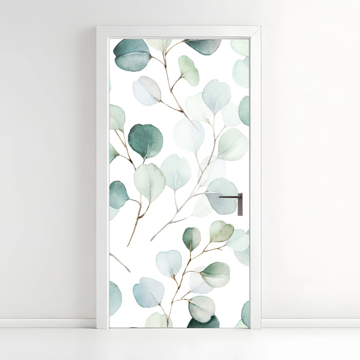 Door sticker soft eucalyptus watercolor leaves pattern • Wallissimo® Door sticker soft eucalyptus watercolor leaves pattern • Wallissimo®