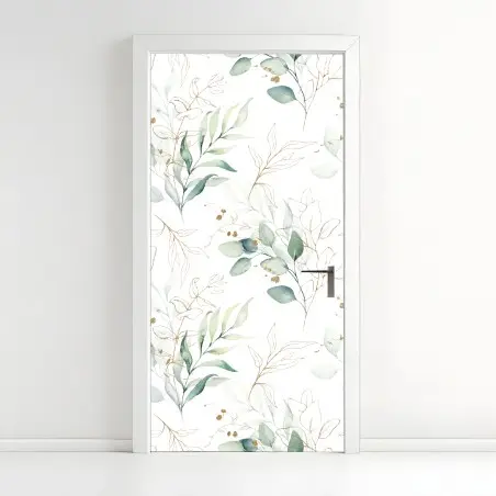 Door sticker soft eucalyptus watercolor leaves pattern • Wallissimo®