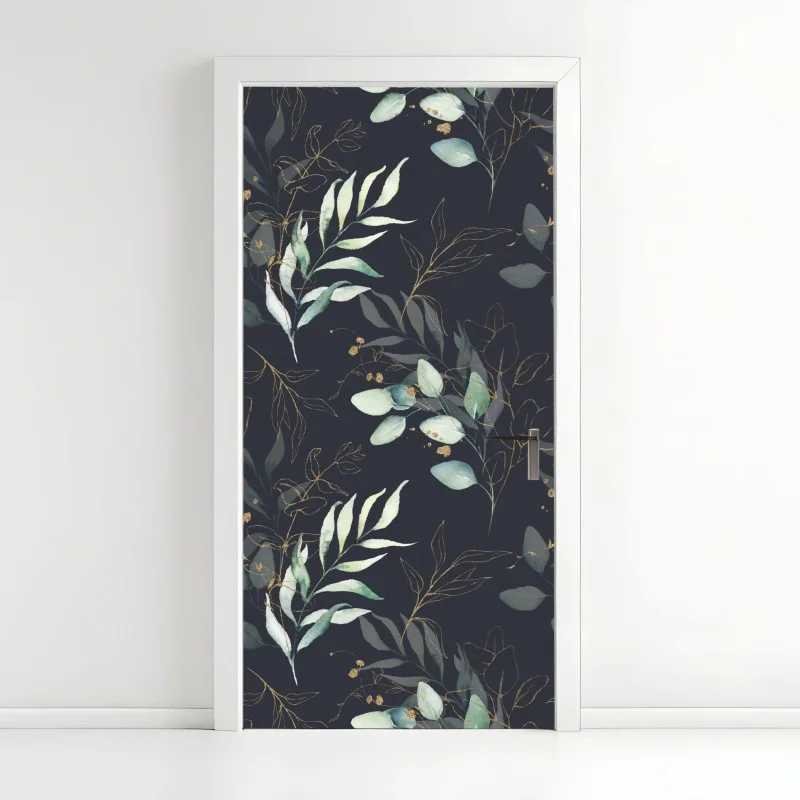 Door sticker watercolor eucalyptus leaves on dark background