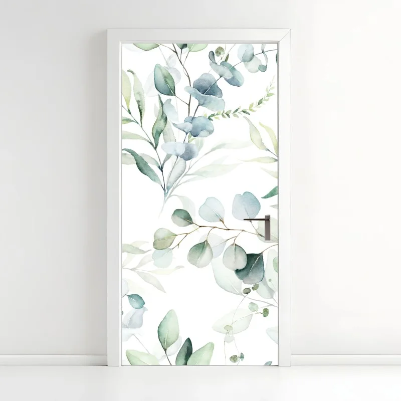 Door sticker watercolor eucalyptus leaves pattern