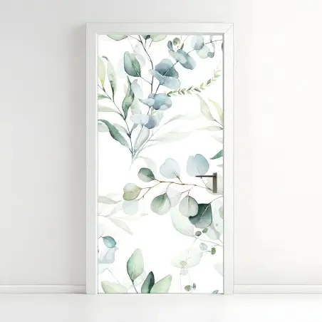 Door sticker watercolor eucalyptus leaves pattern • Wallissimo®
