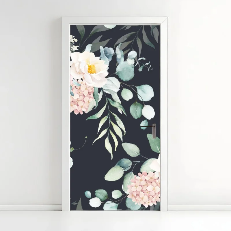 Door sticker elegant watercolor floral print on dark background