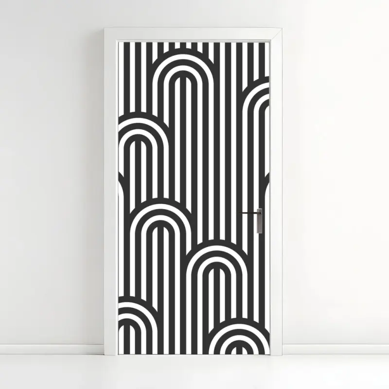 Door sticker black and white geometric stripe pattern